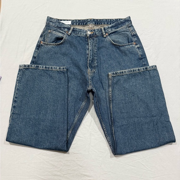 Zara Men's Dark Blue light wash,wide leg baggy denim pants - Picture 13 of 14